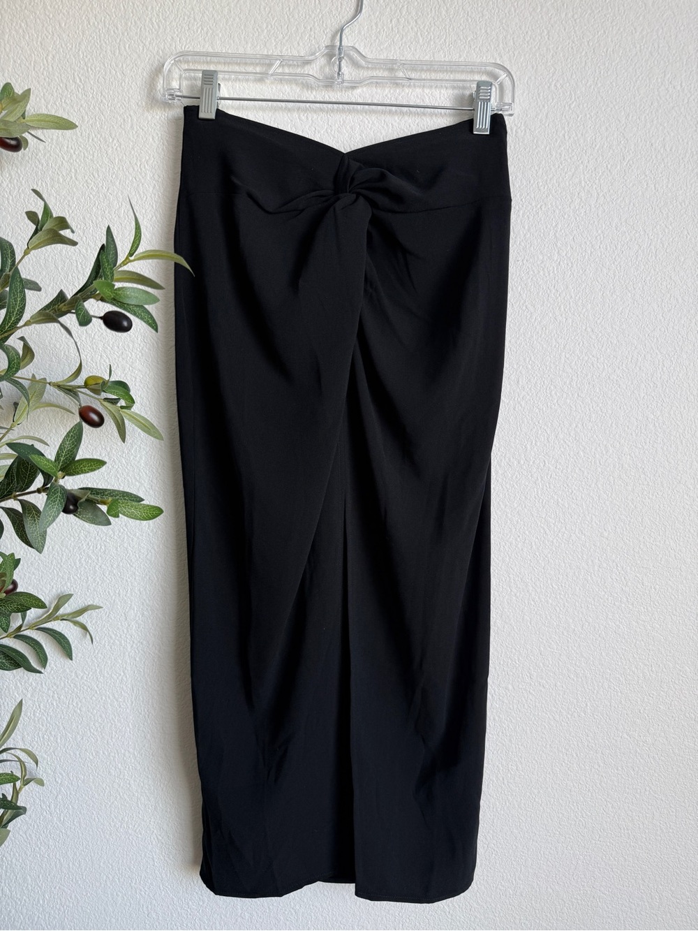Open Edit Black Twist Front Women’s Midi Skirt Front Slit Chic Capsule Wardrobe